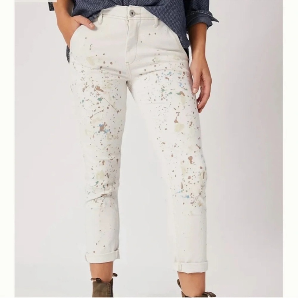 Anthropologie Jeans Carpenter Paint Splatter White Cropped Sz 29 Artsy Grunge